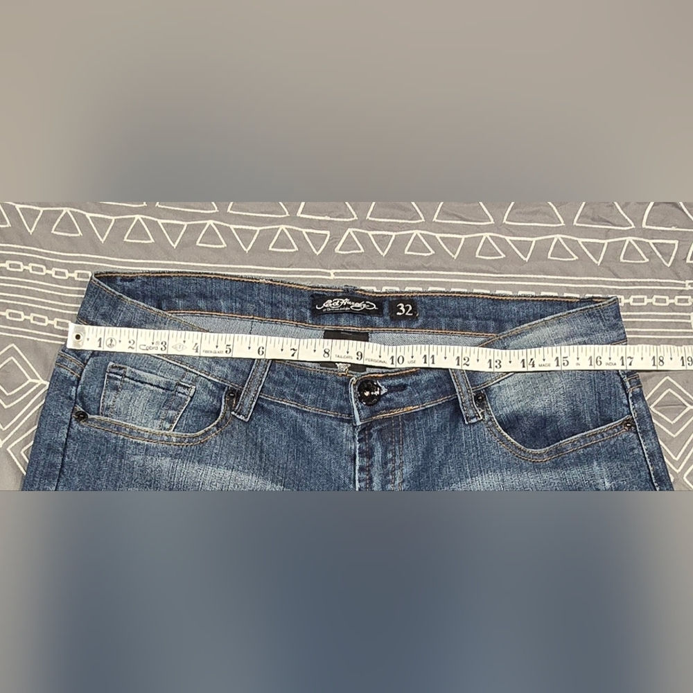Vintage Ed Hardy Christian Audigier Flare Bedazzled Pocket Jeans Size 32 - Picture 7 of 9